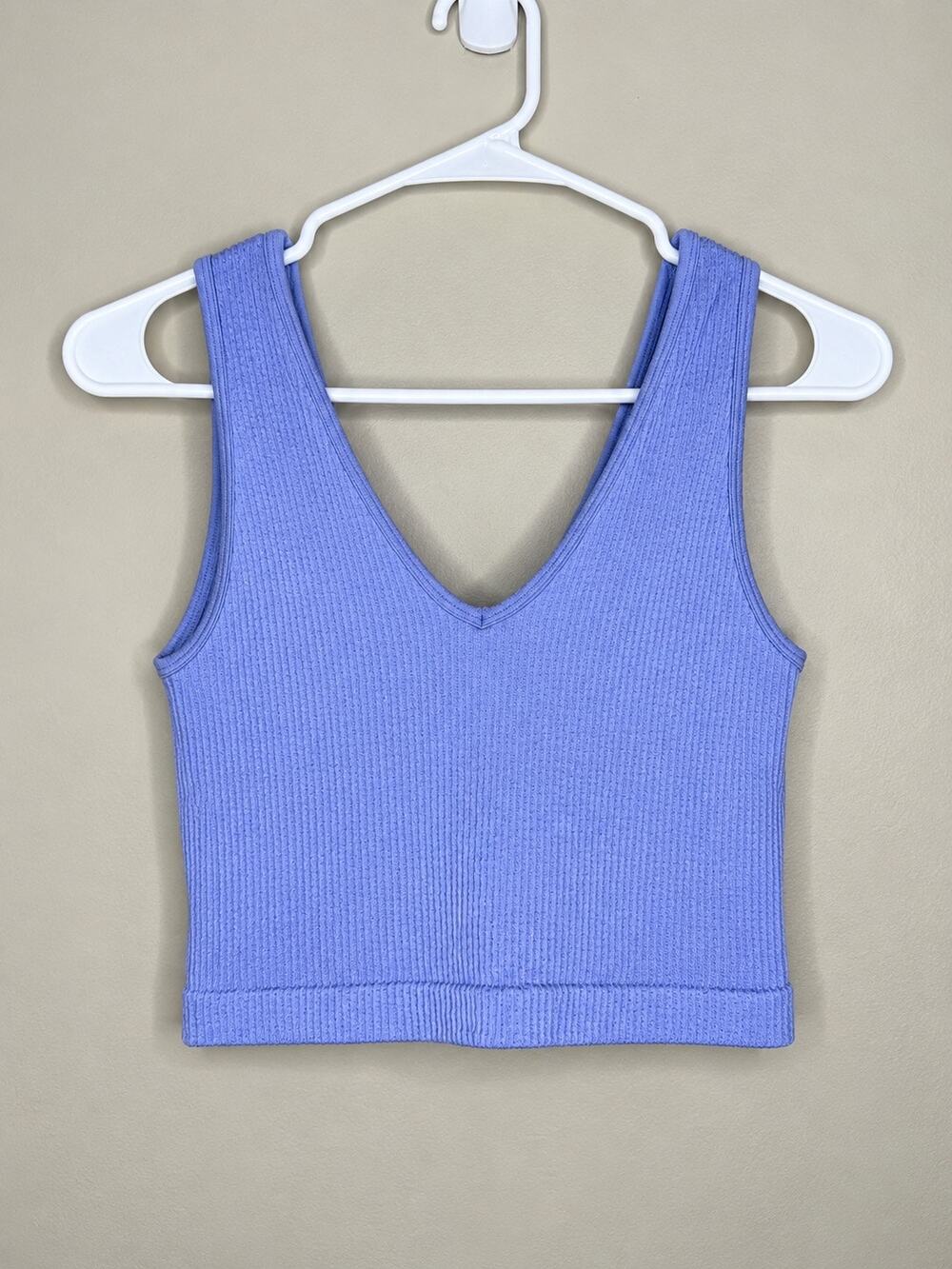 Lavender Ribbed V-Neck Cropped Tank Top Purple Knit Sleeveless Top